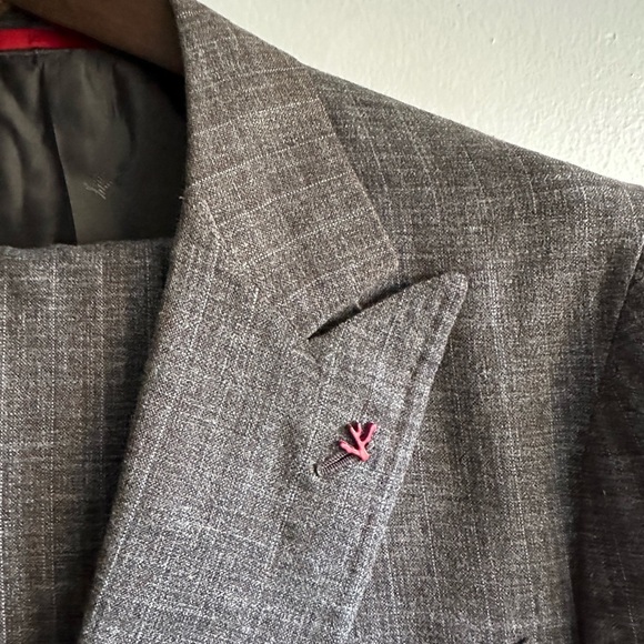 ISAIA Silk Wool Double Breasted Windowpane Taupe Suit EU52 - Picture 2 of 11